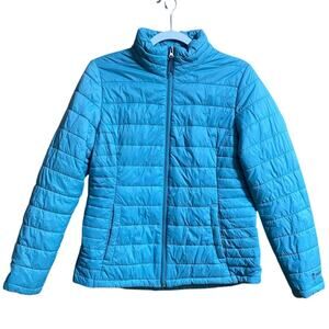 Free Country Woman’s Puffer Coat Medium Blue Zip Up With Pockets